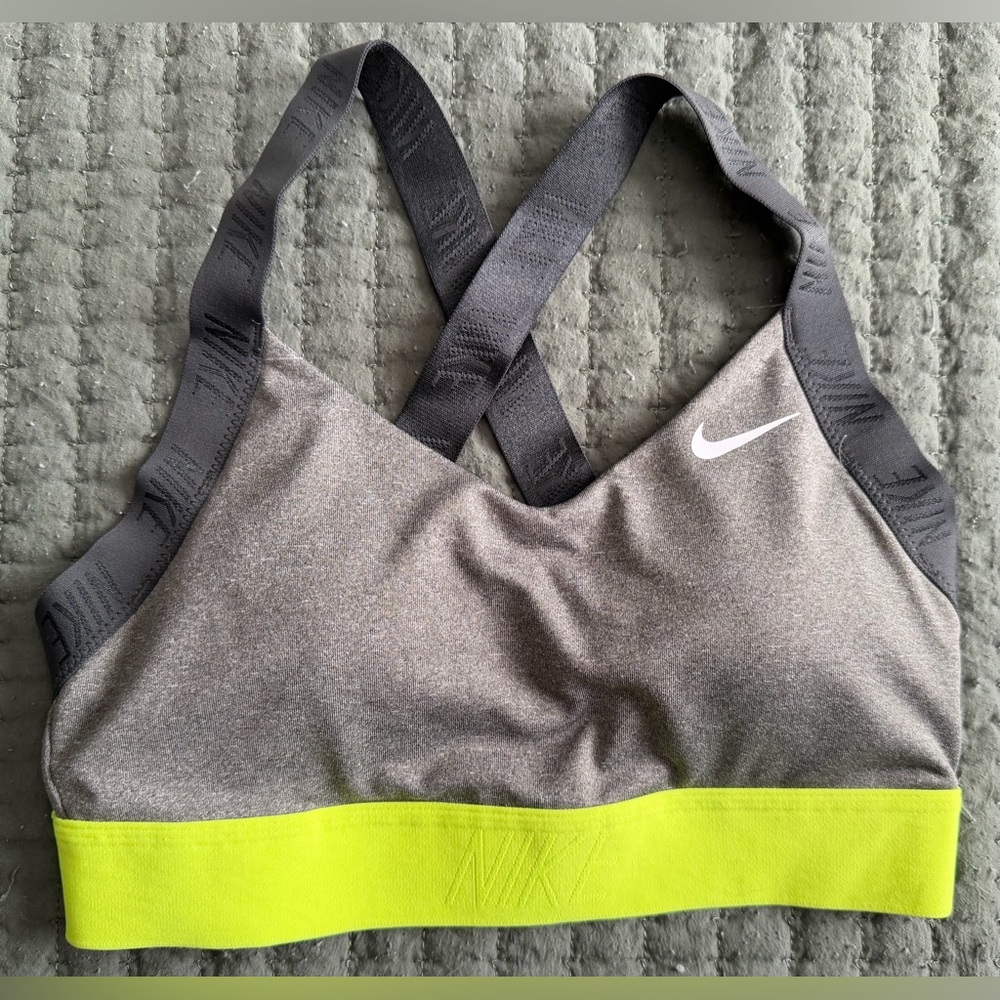 Nike Indy Strappy Sports Bra Gray Neon Yellow Dri-FIT Size Small